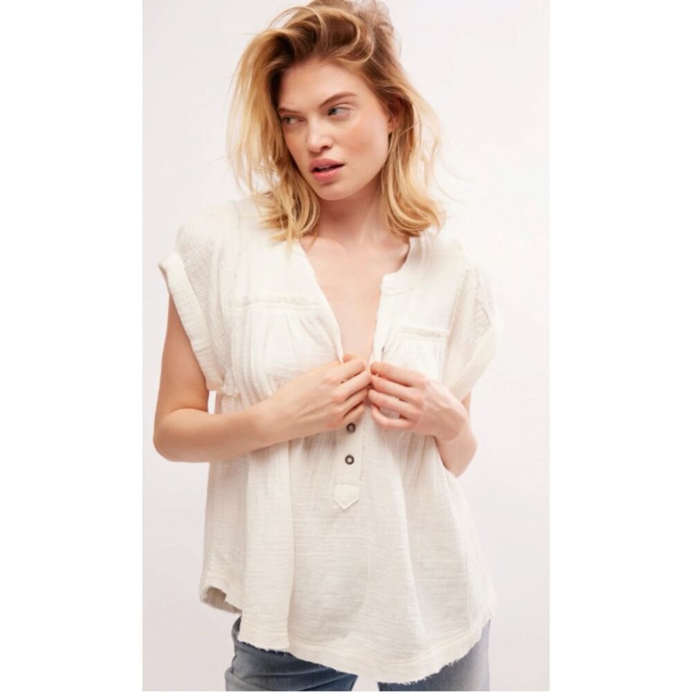 Free People Bohemian Horizons Double Cloth Gauze Swing Top Optic White Large - Picture 10 of 14